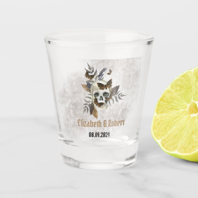 Verre A Shot Gothique Floral Bouteille papillons Feuille Mariag (Devant)