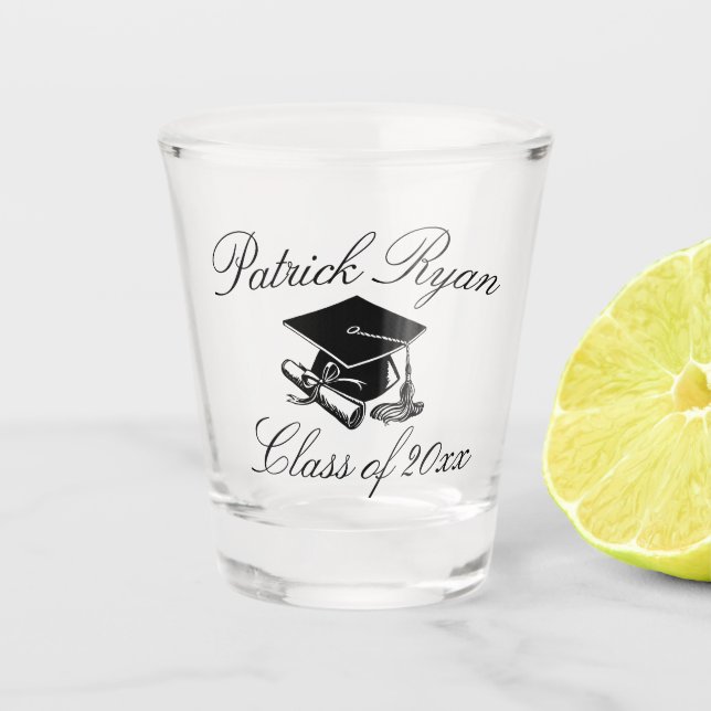 Verre A Shot Graduation Black Gad Casquette Script Nom Classe d (Devant)
