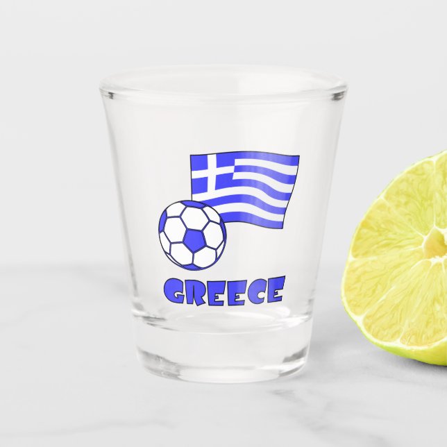 Verre A Shot Grèce avec drapeau grec et balle de football (Devant)