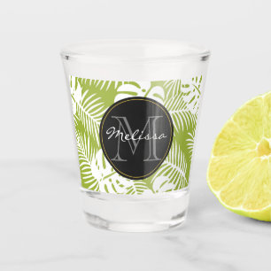 Verre A Shot Green Palm Feuille Rainforest Motif Monogram