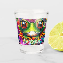 Verre A Shot Grenouille Whimsical Abstrait Floral Frogs Personn