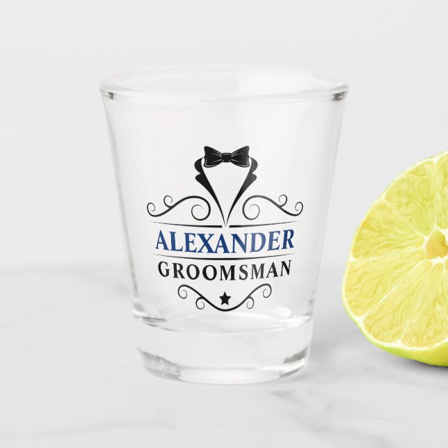 Verre A Shot Groomsman Black Cravate Blue Nom (Devant)
