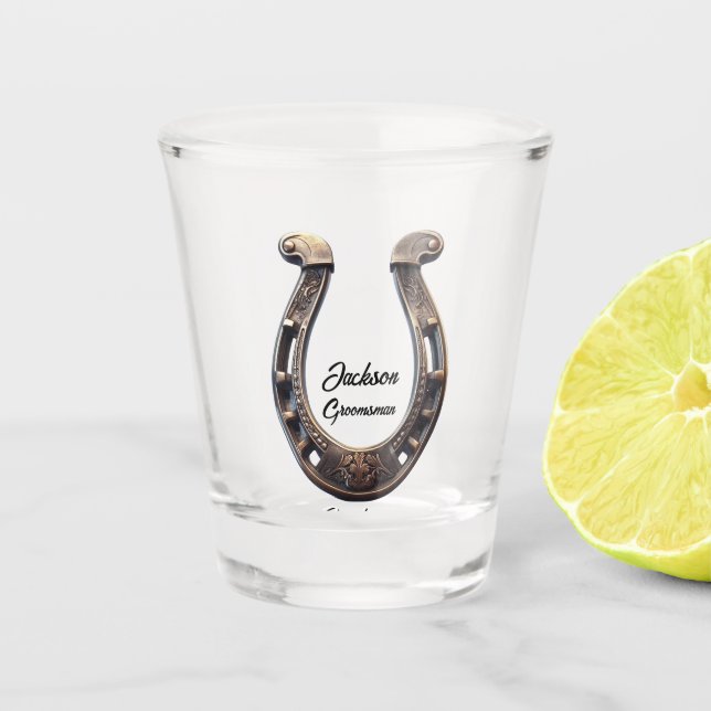 Verre A Shot Groomsman Ornate Horseshoe (Devant)
