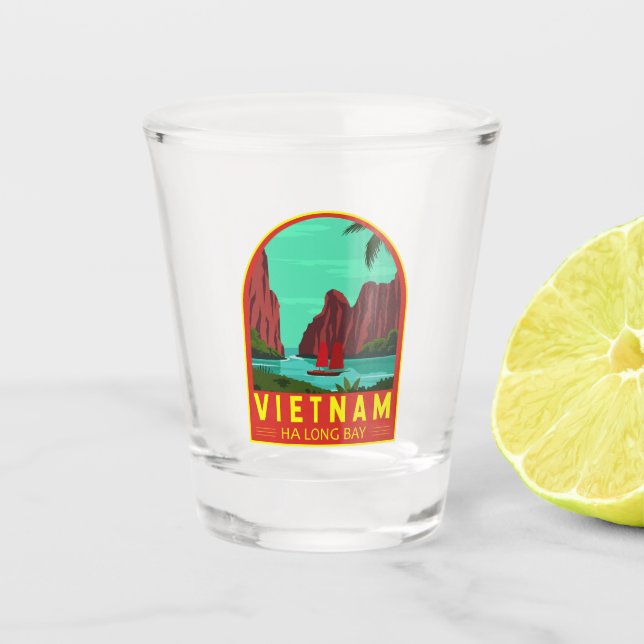 Verre A Shot Ha Long Bay Vietnam Travel Vintage Art (Devant)