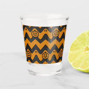 Verre A Shot Halloween Chevron Motif avec Fantômes et Citrouill
