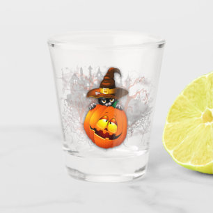 Verre A Shot Halloween Cute Kitty Witch et ami Citrouille