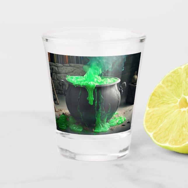 Verre A Shot Halloween en cauldron de sorcière bouillonnante (Devant)