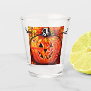 Verre A Shot Halloween lunaire Jack-O-Lantern Abstrait Orange
