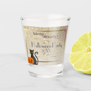 Verre A Shot Halloween Vintage Glam Gold Chat et Citrouille