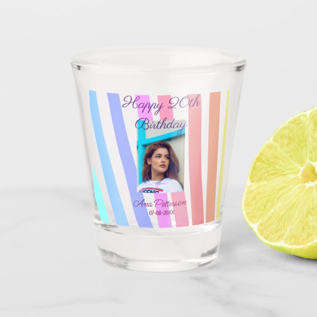 Verre A Shot Happy 20th Birthday rainbow rustic boho lines phot (Devant)