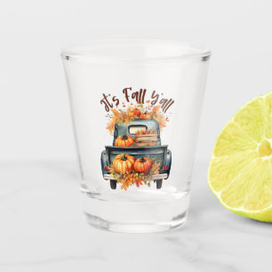 Verre A Shot Happy Fall Y'all - Camion rustique avec Citrouille