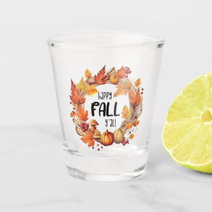 Verre A Shot Happy Fall Y'all - Citrouille & Autumn Leaves Wrea