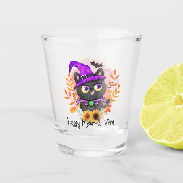 Verre A Shot Happy Meow-o-ween -Chat Sorcière Noire (Devant)