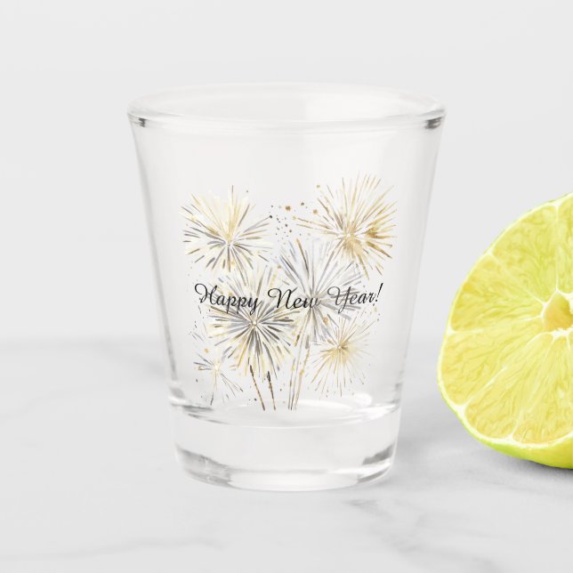 Verre A Shot Happy New Year Gold Silver Fireworks (Devant)