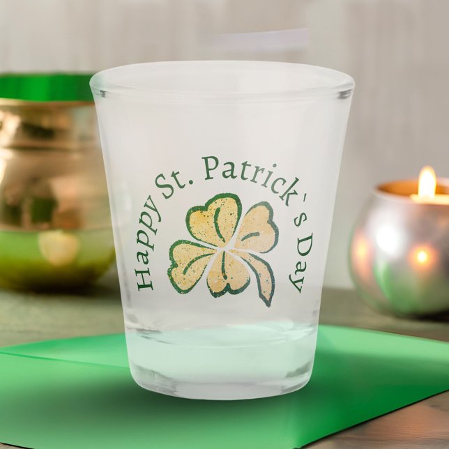 Verre A Shot Happy St. Patrick`s Day Shamrock Clover (Créateur téléchargé)