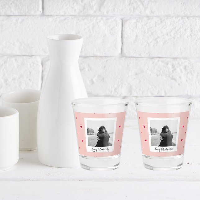 Verre A Shot Heureuse Sainte-Valentin | Coeur rose et rouge | C (Créateur téléchargé)