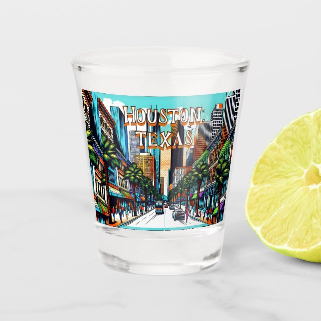 Verre A Shot Houston, Texas Downtown City View Art Abstrait (Devant)