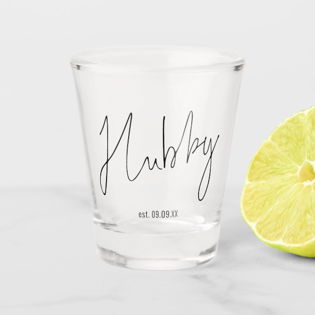 Verre A Shot Hubby Script Date Mariage Keepsaké Cadeau (Devant)