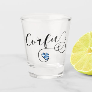 Verre A Shot I Heart Corfu, drapeau grec, Kerkyra