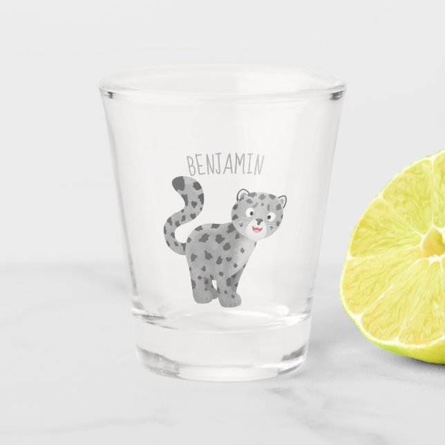 Verre A Shot Illustration de mignon léopard des neiges (Devant)