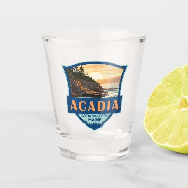 Verre A Shot Illustration du parc national Acadia Insigne rétro (Devant)