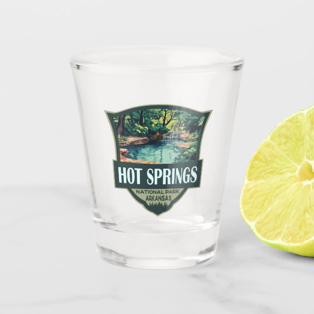 Verre A Shot Illustration du parc national Hot Springs Insigne  (Devant)