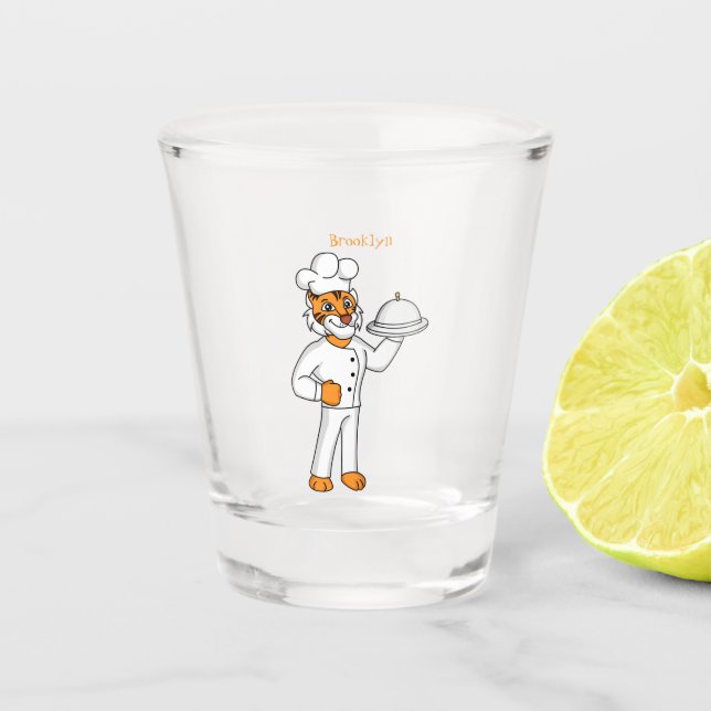 Verre A Shot Illustration d'un chef tigre drôle et mignon (Devant)