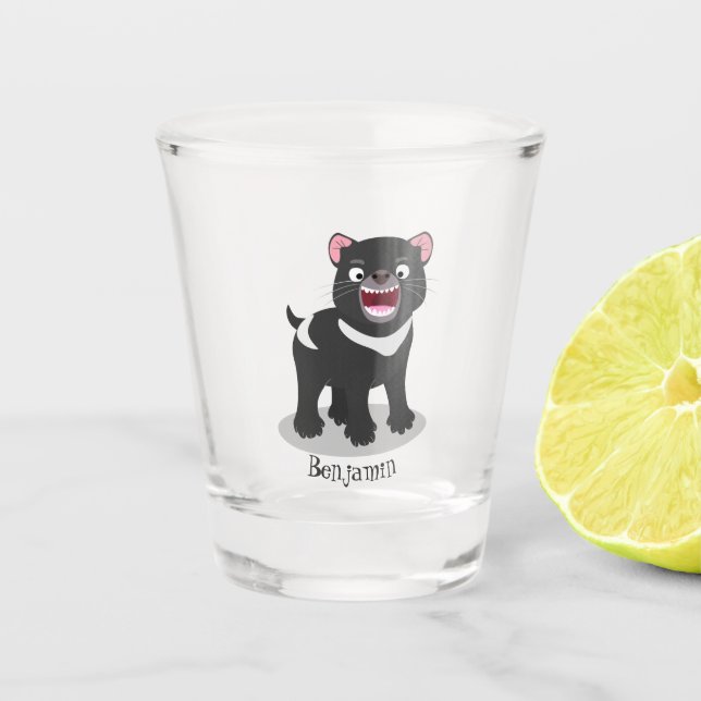 Verre A Shot Illustration d'un diable de Tasmanie affamé (Devant)