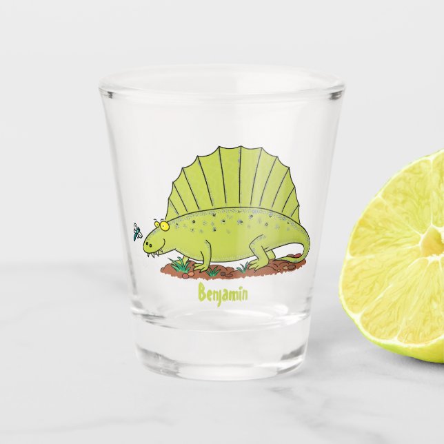 Verre A Shot Illustration d'un dimétrodon vert mignon (Devant)