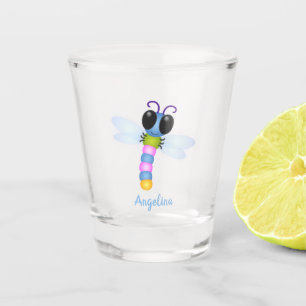 Verre A Shot Illustration d'une libellule bleu et rose
