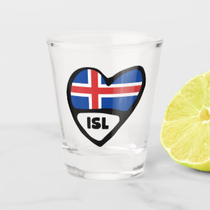 Verre A Shot Islande Code du pays Coeur du drapeau, ISL