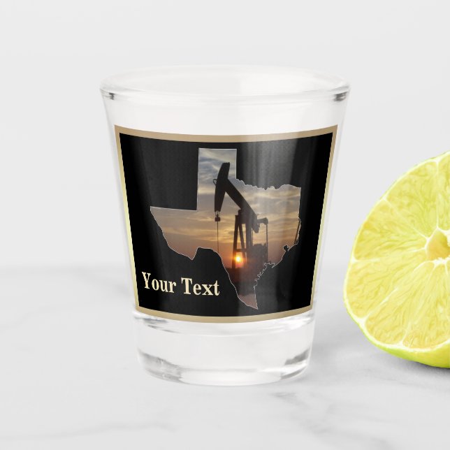 Verre A Shot Jack Pompe puits d'huile Texas avec coucher de sol (Devant)
