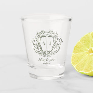 Verre A Shot Jardin de roses luxuriantes Mariage Blason Monogra