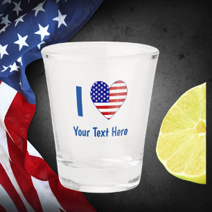 Verre A Shot Je (Drapeau USA Cœur) Votre Texte