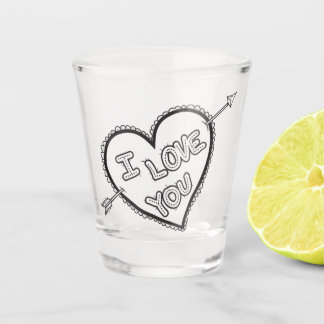 Verre A Shot Je t'aime coeur et flèche