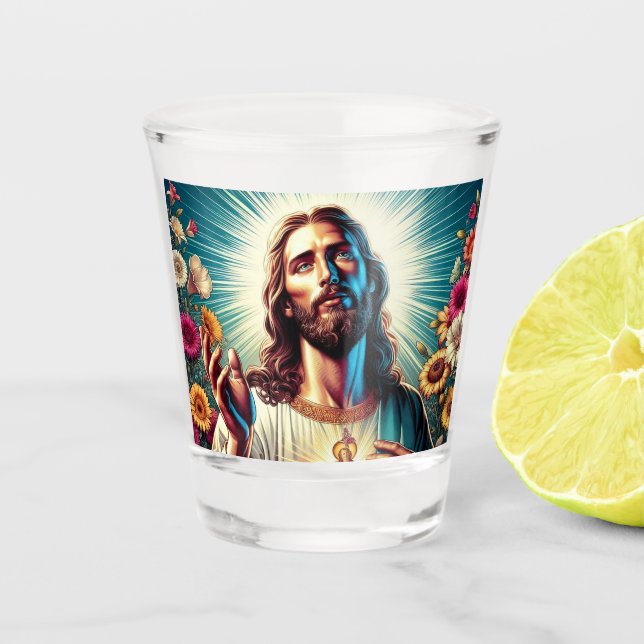 Verre A Shot Jésus, lunettes à fleurs ! (Devant)