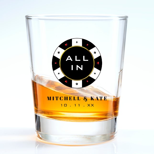 Verre A Shot Jeton de poker Tout Compte Fait Cadeau de mariage  (Poker Chip All In Wedding Favor Black Shot Glass
)