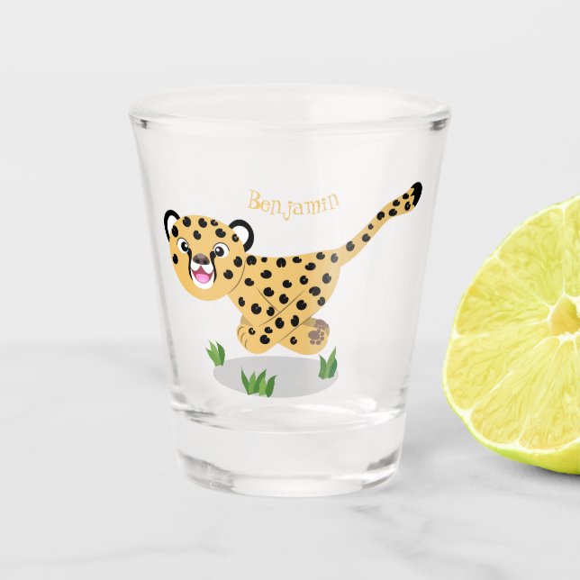 Verre A Shot Joli bébé guépard en cours de dessin animé illustr (Devant)