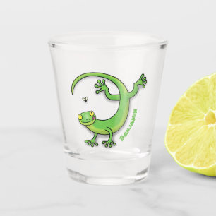 Verre A Shot Joli gecko vert salutations avec dessin animé