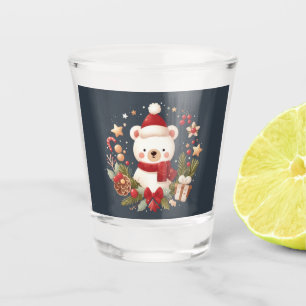Verre A Shot Joli ours de Noël/d'hiver en couronne
