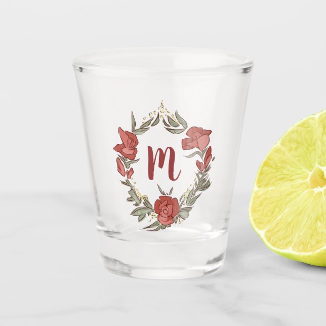 Verre A Shot Joli Rosebud Blossom Wreath Monogramme moderne (Devant)