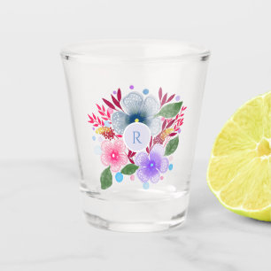 Verre A Shot Jolie aquarelle Bouquet floral Monogramme