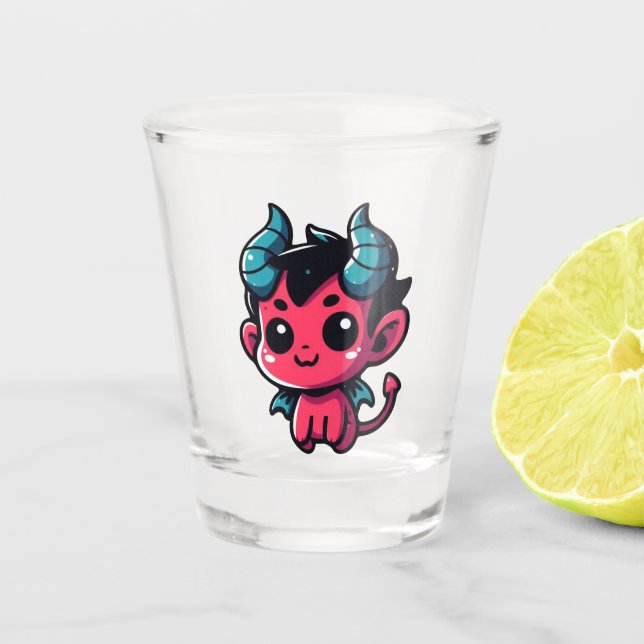 Verre A Shot Jouer Red Devil - Dessin, Caractère, Rouge, Kawai (Devant)