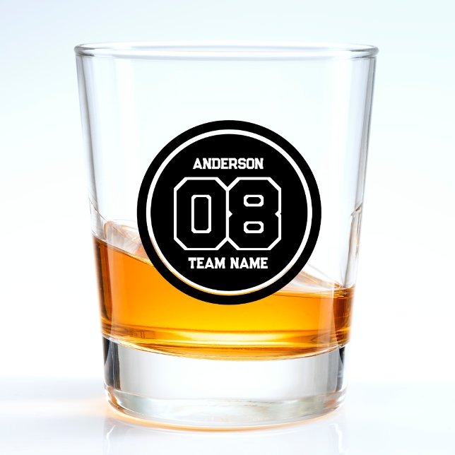 Verre A Shot Joueur Équipe Jersey Numéro Nom noir et blanc (Player Team Jersey Number Name Black & White Shot Glass)