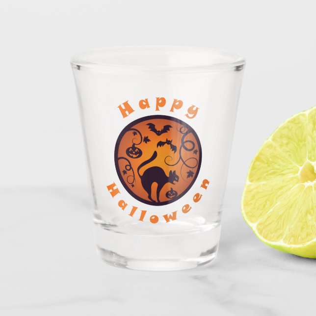 Verre A Shot Joyeuse lanterne d'Halloween araignées et chauves- (Devant)