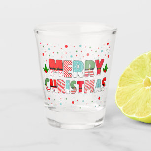 Verre A Shot Joyeuses lettres de Noël dans des éléments saisonn