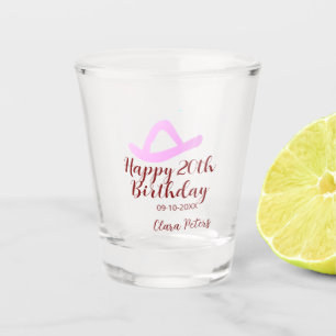 Verre A Shot Joyeux 20e anniversaire fille cowboy rose nom date