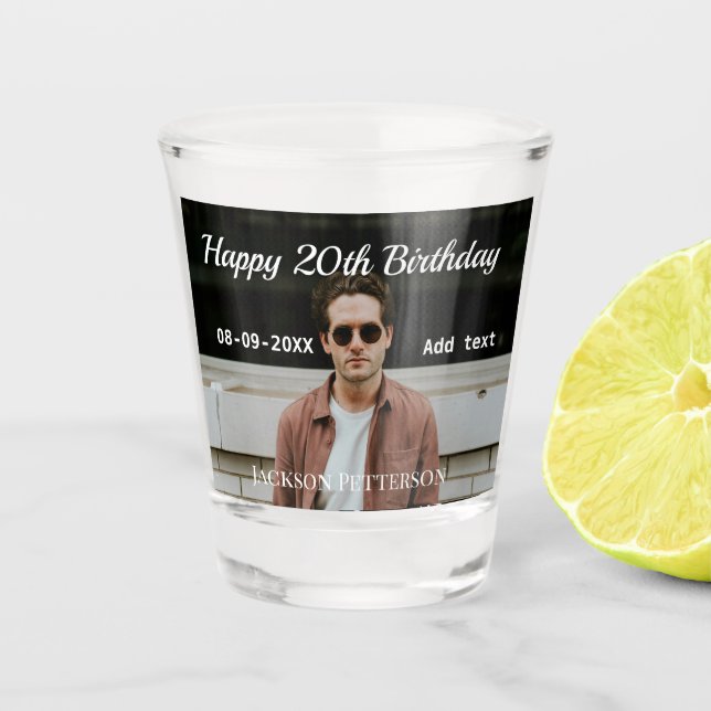 Verre A Shot Joyeux 20e anniversaire simple photo ajouter nom d (Devant)