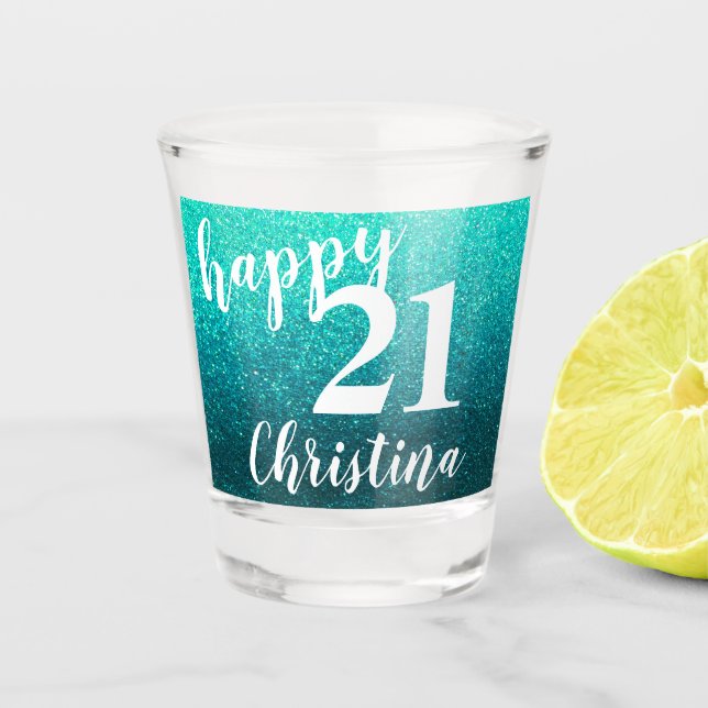 Verre A Shot Joyeux 21e anniversaire Parties scintillant d'âge  (Devant)