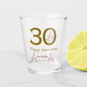 Verre A Shot Joyeux 30e anniversaire nom date feuille rouge dor